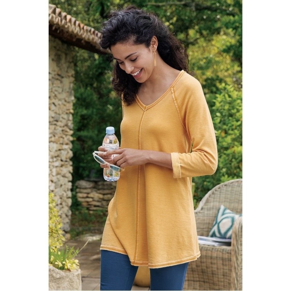 Soft Surroundings Womens Logan Swing Tunic Keyhole Oversized‎ Sweatshirt Size L